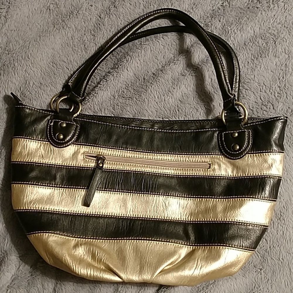 Cute black and gold striped leather style purse
